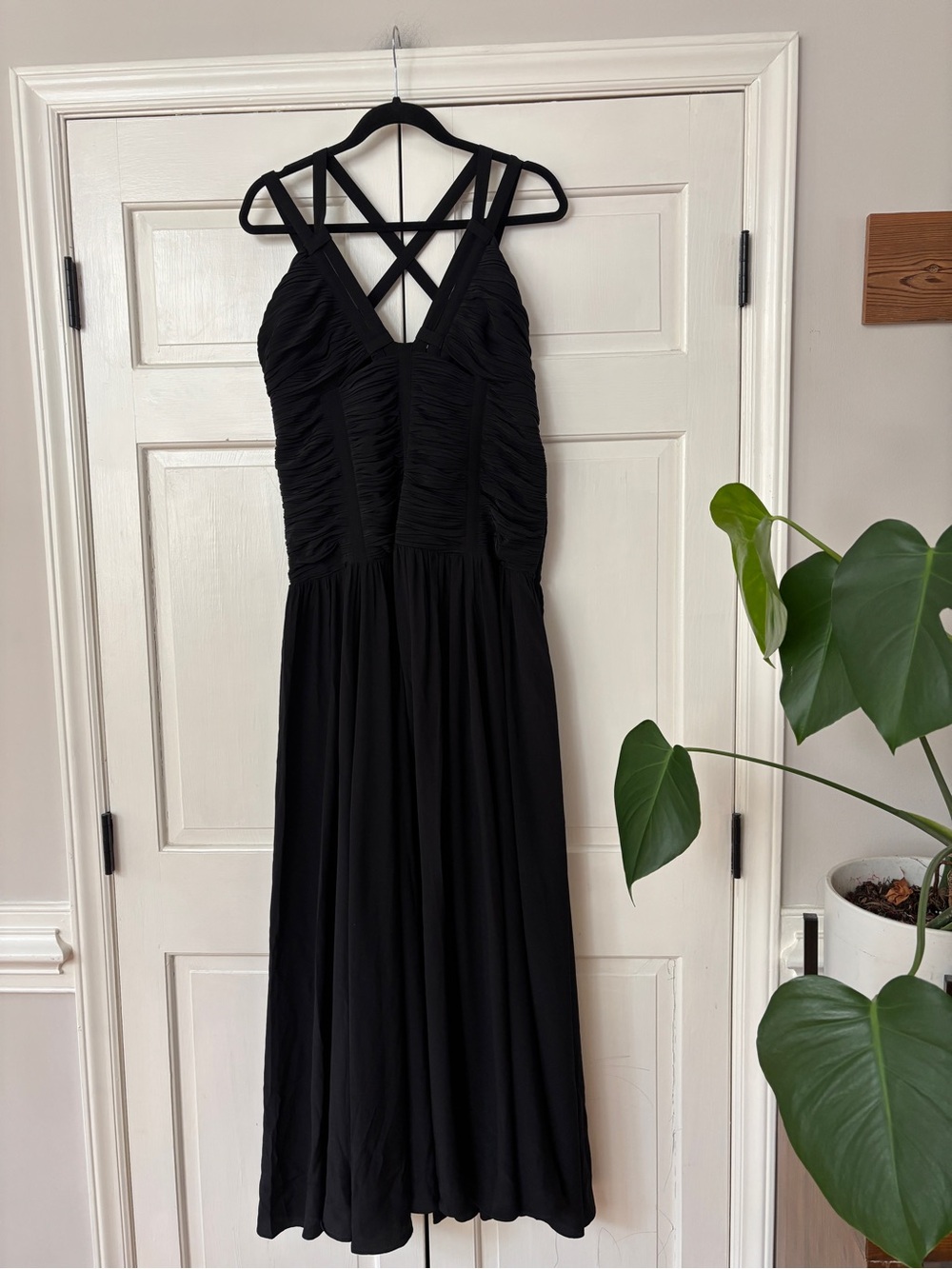 Ulla Johnson Anya Gown Noir 100% Silk Black Tie Ruched Evening Size 14 Sexy - Picture 5 of 16